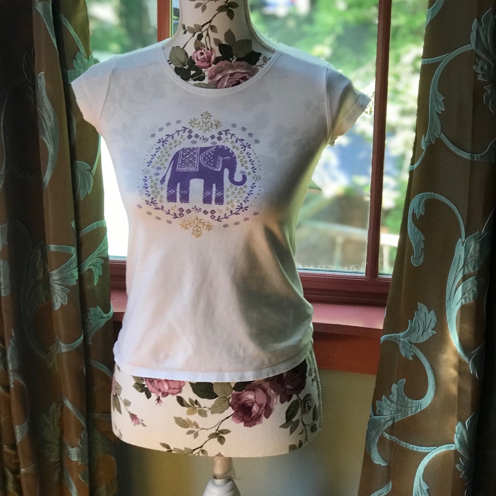 White and purple elephant mandala tee